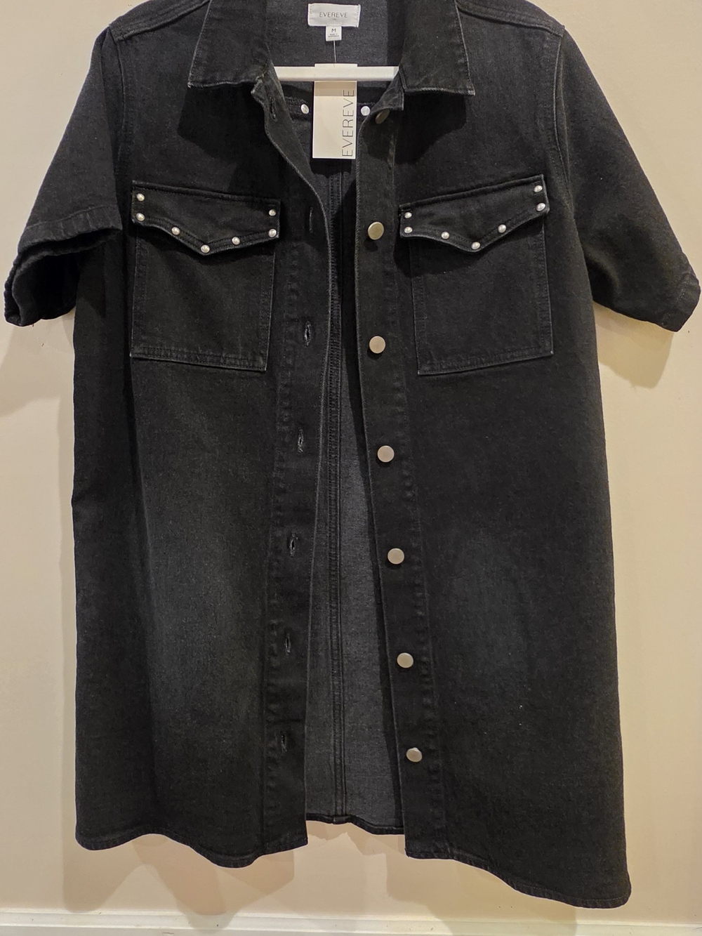 EVEREVE Black Denim Short Sleeve Button-Up Dress